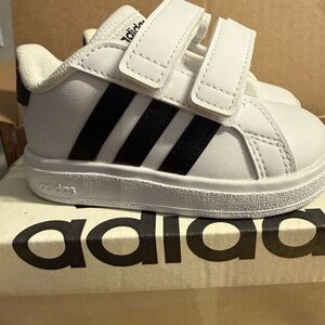 Adidas Kids White and Black Velcro Sneakers